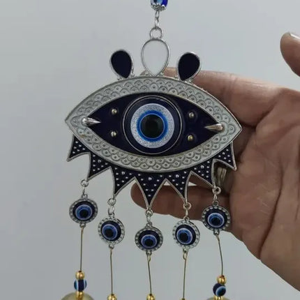 Colgante Campanas De Viento Ojo Hindú, Protección, Aura Azul