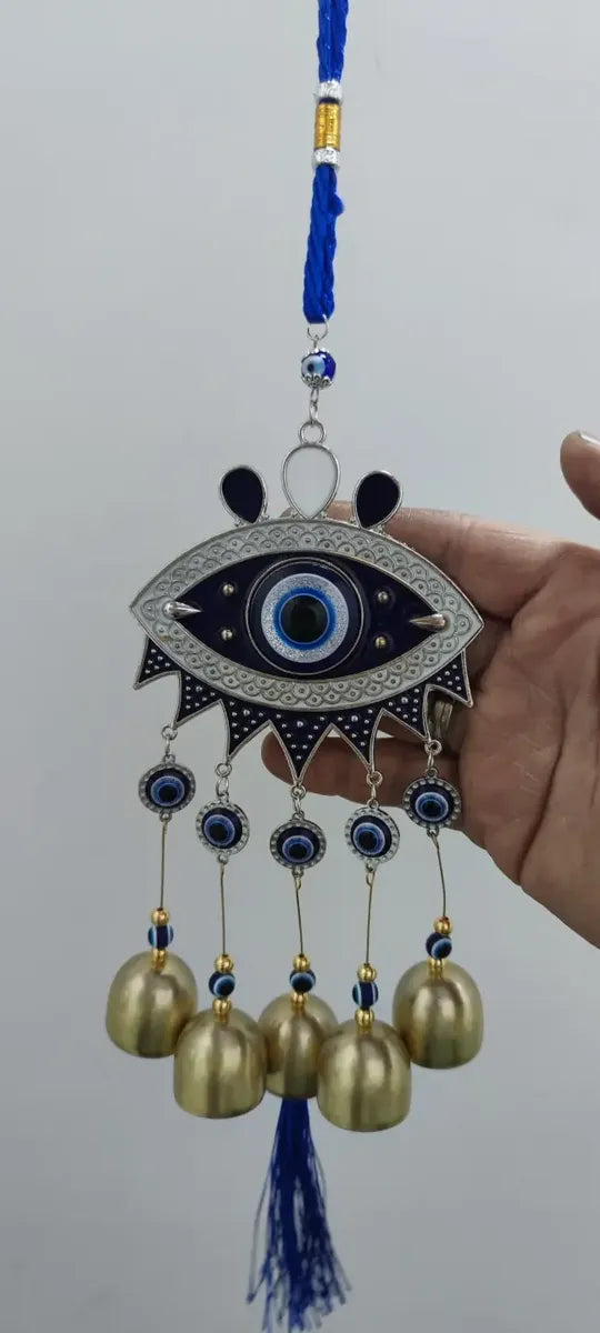 Colgante Campanas De Viento Ojo Hindú, Protección, Aura Azul
