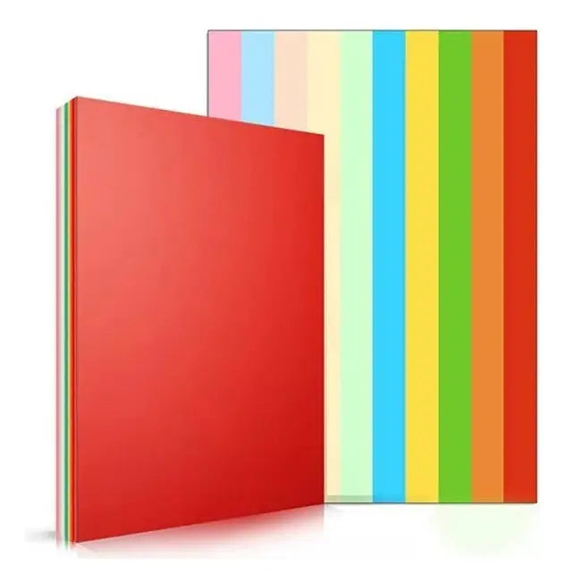 100 Hojas De Colores Resma Papel Carta A4 Impresión Escolar Multicolor Multicolor