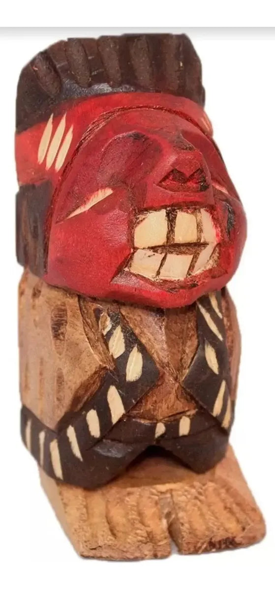 Indio Pícaro De Madera 11cms, Tradicional Típico Chileno Marrón y rojo