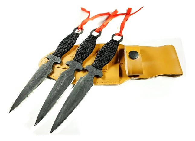 Kunai Cuchillo De Lanzar X 3 Con Filo + Forro . Negro