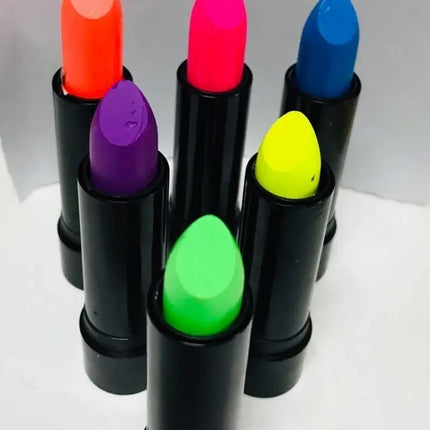 6 X Lápiz Labial Colores Flúor Glow Uv, Fiesta Neón Labiales Negro