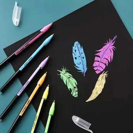 Pack 12 Lápices Gel Pastel Neón + Libreta Grande Hoja Negra