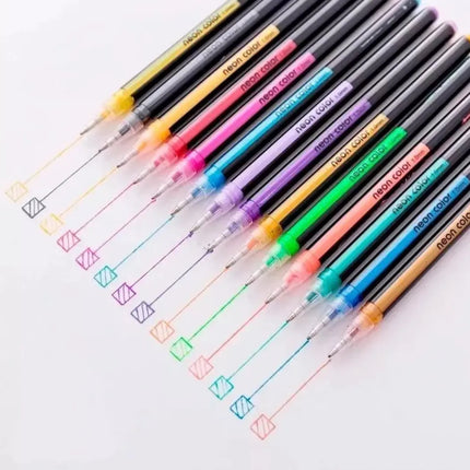 Pack 12 Lápices Gel Pastel Neón + Libreta Grande Hoja Negra