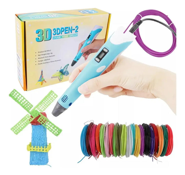 Pack Lapiz Boligrafo Impresora 3d Dibujos + 10 Filamentos Azul