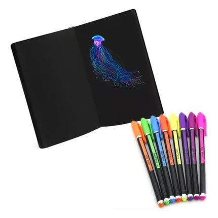 Pack 12 Lápices Gel Pastel Neón + Libreta Grande Hoja Negra