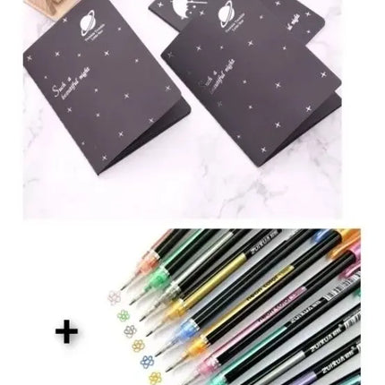Pack 12 Lápices Gel Metalizado + Libreta Grande Hoja Negra Negro 40 hojas