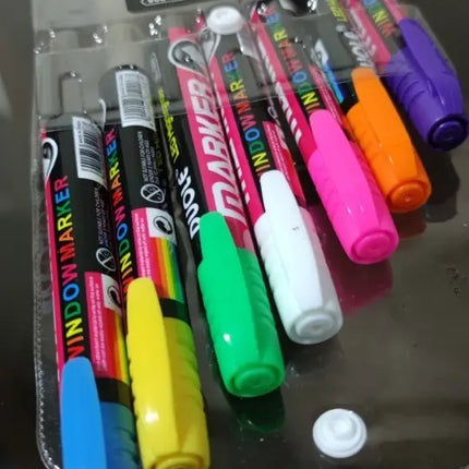 7 Plumones Marcador Tiza Liquida Pizarra Negra Led Vidrio