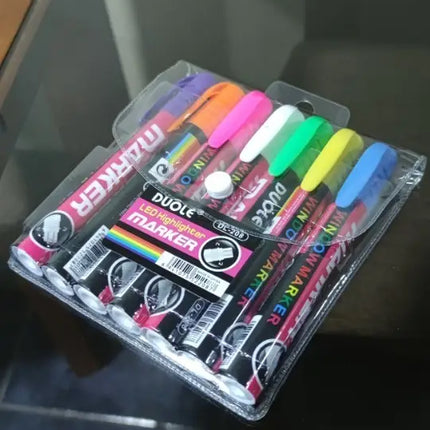 7 Plumones Marcador Tiza Liquida Pizarra Negra Led Vidrio