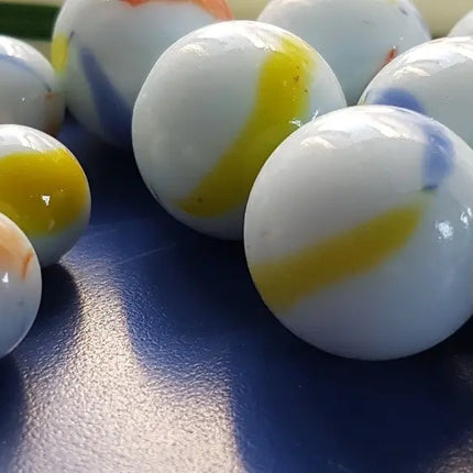 50 X Bolones 25mm Vidrio De Leche, Bolitas Tiritos Lechado con vetas de color