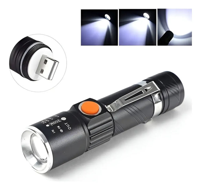 Linterna Led Zoom Cree 3000 Lumenes Recargable Usb Negra