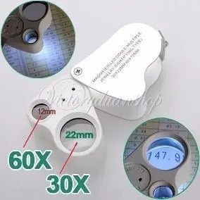 Lupa Joyero Doble 30x 60x Con Luz Led Cuenta Hilo Bolsillo