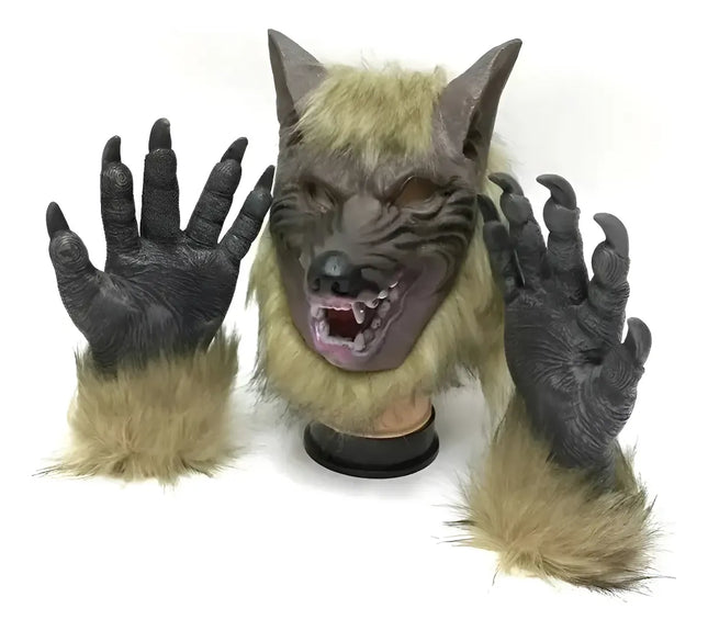 Mascara Hombre Lobo Halloween Cosplay Disfraz + Guantes Eco Marrón claro