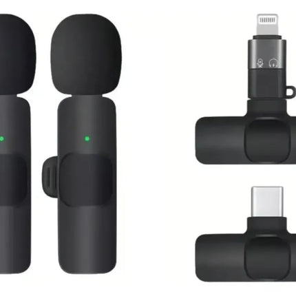 2 Micrófonos K9 Lavalier Solapa Inalámbrico Usb-c Pc Celular Negro