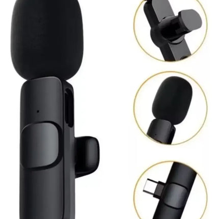 2 Micrófonos K9 Lavalier Solapa Inalámbrico Usb-c Pc Celular Negro