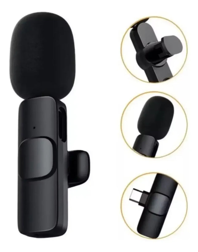 2 Micrófonos K9 Lavalier Solapa Inalámbrico Usb-c Pc Celular Negro