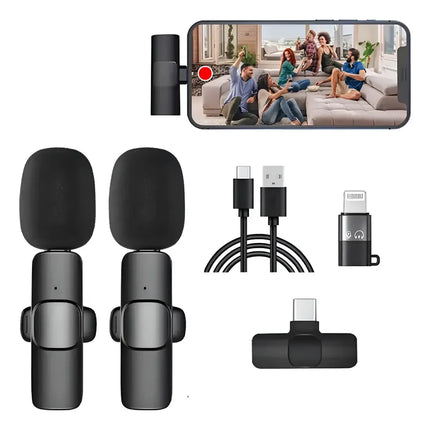 2 Micrófonos K9 Lavalier Solapa Inalámbrico Usb-c Pc Celular Negro
