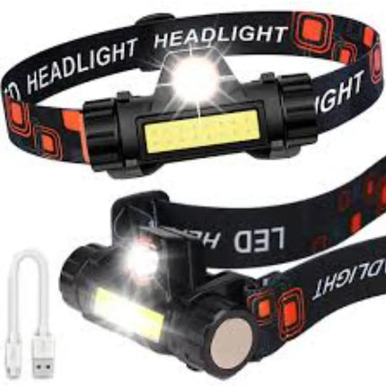 Linterna Minero Con 1 Led + 1 Led Cob C/ Imán Recargable USB Blanco