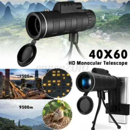Monocular Hd Binocular Zoom 40x60 + Estuche + Porta Celular Negro