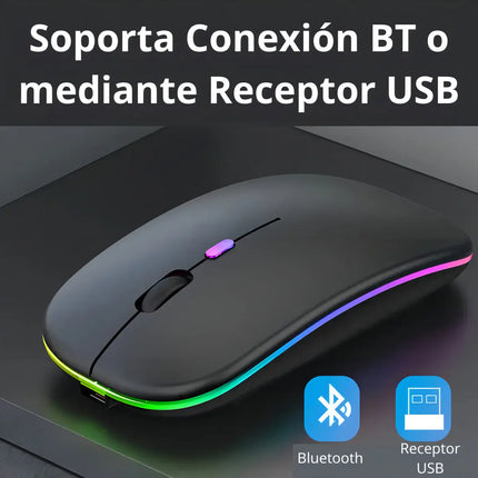 Mouse Inalámbrico Recargable  Dual Bluetooth USB RGB 1600dpi Negro