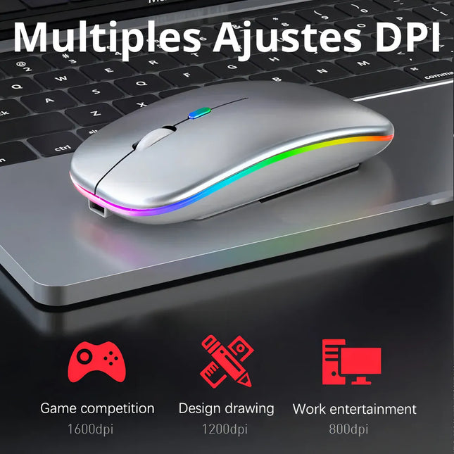 Mouse Inalámbrico Recargable  Dual Bluetooth USB RGB 1600dpi Negro
