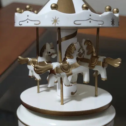 Caja Musical Carrusel A Cuerda, Elegante Dorado Blanco Niño
