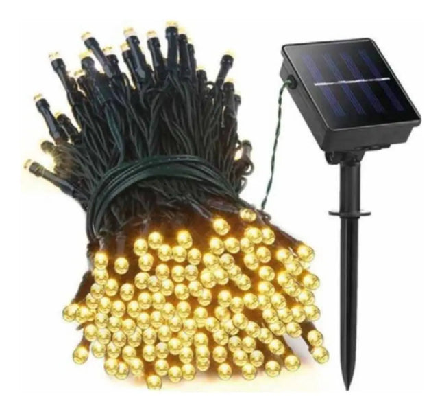 Luces Solar Adorno Navidad Guirnalda 10 Mts 100 Led Calida