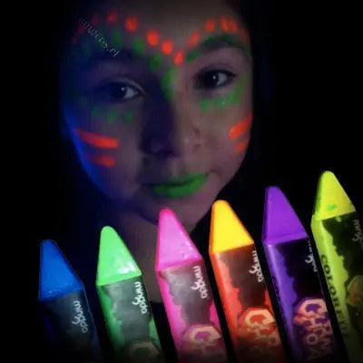 3x Ampolleta Negra Uv + 5 Pinturas Flúor + Maquillaje
