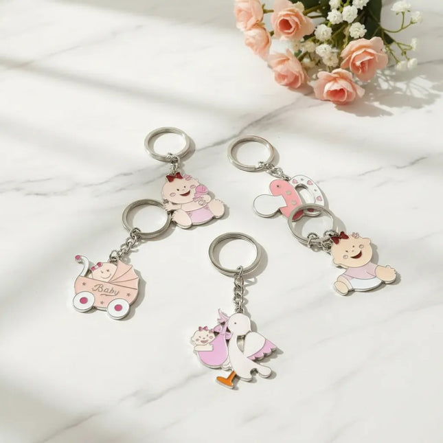12 Llaveros Metálicos Bebé Baby Shower, Bautizo Niña