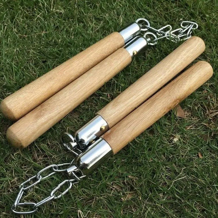 Nunchaku Madera Y Metal Cada Baston De 30 Cm Y 24 Cm Cadena
