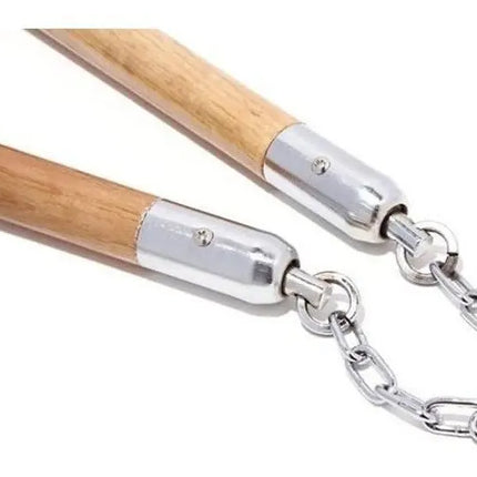 Nunchaku Madera Y Metal Cada Baston De 30 Cm Y 24 Cm Cadena