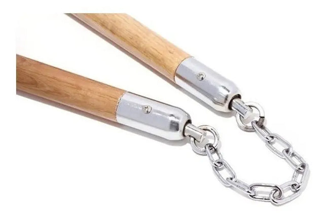 Nunchaku Madera Y Metal Cada Baston De 30 Cm Y 24 Cm Cadena