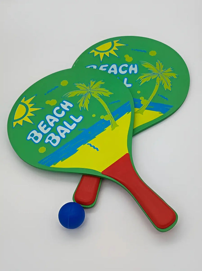 Par Paletas De Playa + 1 Pelota Juego Verano Entretenimiento Verde