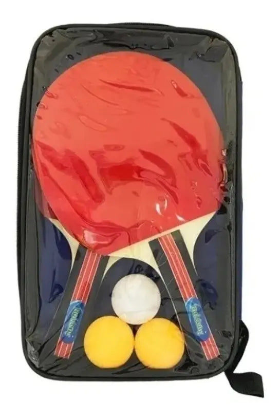 Set Par Paleta Raqueta Ping Pong + 3 Pelotas + Estuche #1 Rojo