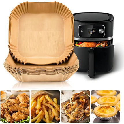 Papel Pergamino 20cm Para Air Fryer Cuadrado 100 Piezas Marrón Claro