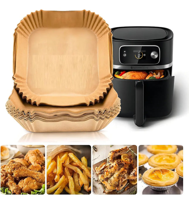 Papel Pergamino 20cm Para Air Fryer Cuadrado 100 Piezas Marrón Claro