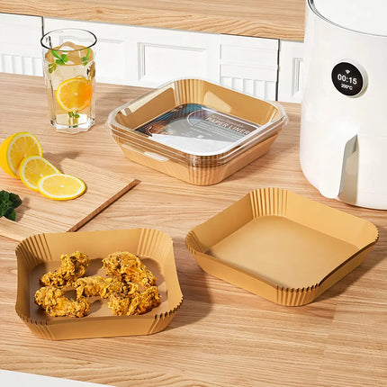 Papel Pergamino 20cm Para Air Fryer Cuadrado 100 Piezas Marrón Claro