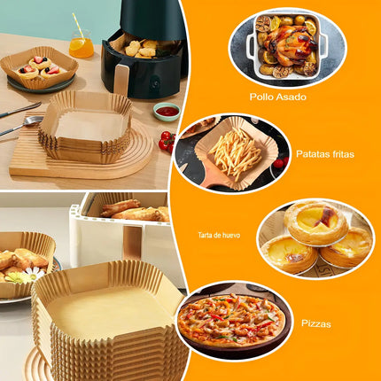 Papel Pergamino 20cm Para Air Fryer Cuadrado 100 Piezas Marrón Claro