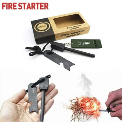 Pedernal Supervivencia + Silbato Emergencia Outdoor Camping Negro