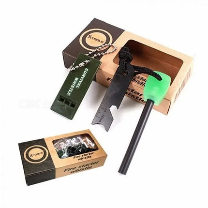 Pedernal Supervivencia + Silbato Emergencia Outdoor Camping Negro