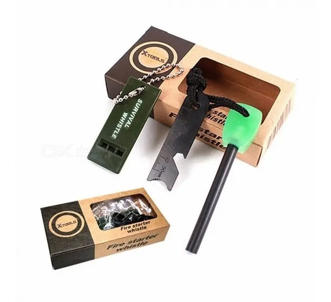 Pedernal Supervivencia + Silbato Emergencia Outdoor Camping Negro