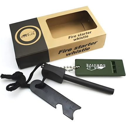 Pedernal Supervivencia + Silbato Emergencia Outdoor Camping Negro