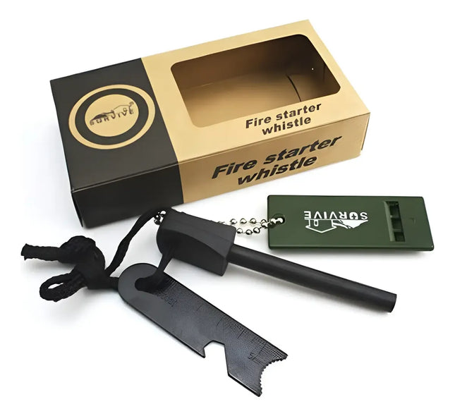 Pedernal Supervivencia + Silbato Emergencia Outdoor Camping Negro