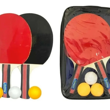 Set Par Paleta Raqueta Ping Pong + 3 Pelotas + Estuche #1 Rojo