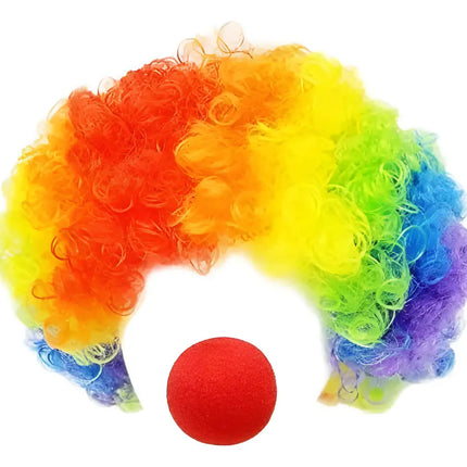 Peluca De Payaso Para Niños Y Adultos Multicolor + Nariz Roja Multicolor