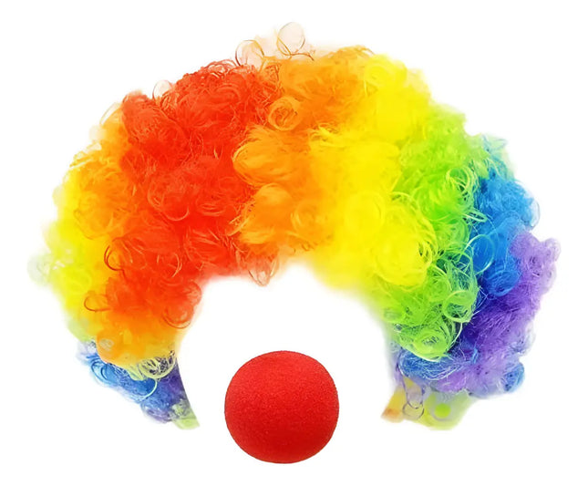 Peluca De Payaso Para Niños Y Adultos Multicolor + Nariz Roja Multicolor