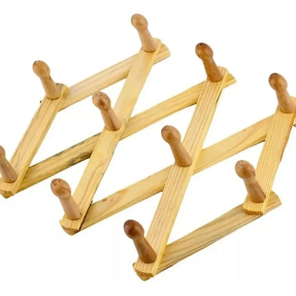 Perchero Madera Acordeón Plegable 10 Ganchos Ajustable Pared