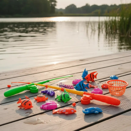 Pack Pesca Milagrosa Juego Con 48 Peces + 6cañas + 6 Mallas