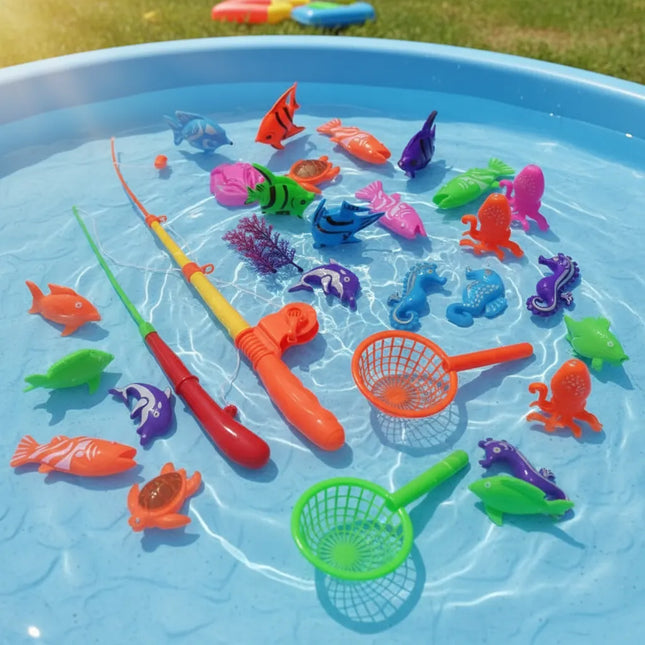 Pack Pesca Milagrosa Juego Con 16 Peces + 2 Cañas + 2 Mallas