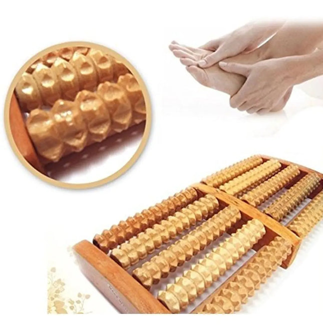 Masajeador De Pies Spa De Madera 6 Rodillos Reflexología